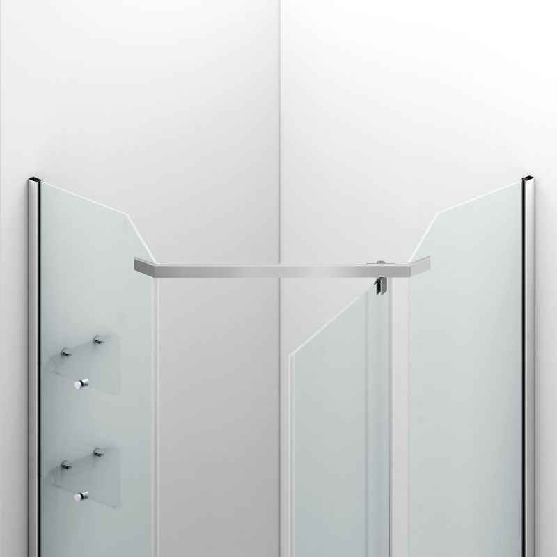 Cabina de dus, pentagonala, usa batanta, Crom, sticla 8 mm, suport prosoape, 2 rafturi, 90 x 90 cm, Nano Easy Clean, Leon