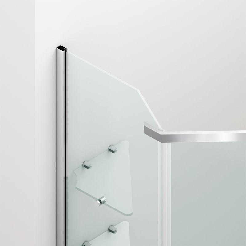 Cabina de dus, pentagonala, usa batanta, Crom, sticla 8 mm, suport prosoape, 2 rafturi, 90 x 90 cm, Nano Easy Clean, Leon