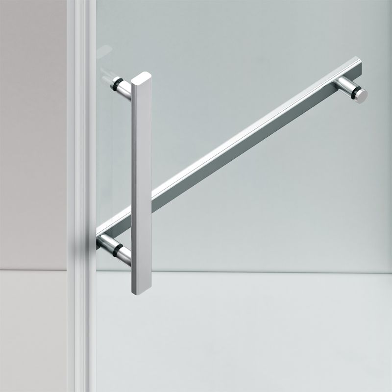 Cabina de dus, pentagonala, usa batanta, Crom, sticla 8 mm, suport prosoape, 2 rafturi, 90 x 90 cm, Nano Easy Clean, Leon