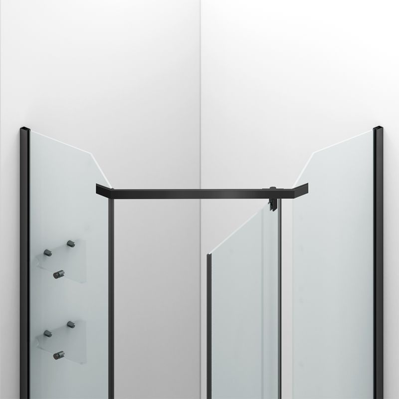 Cabina de dus, pentagonala, usa batanta, Negru Mat, sticla 8 mm, suport prosoape, 2 rafturi, 90 x 90 cm, Nano Easy Clean, Leon