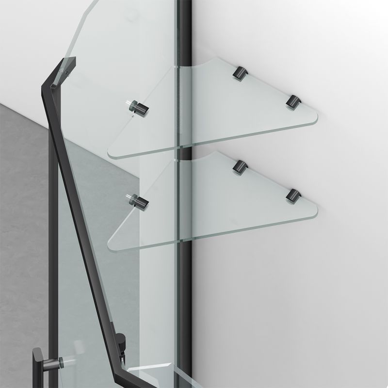 Cabina de dus, pentagonala, usa batanta, Negru Mat, sticla 8 mm, suport prosoape, 2 rafturi, 90 x 90 cm, Nano Easy Clean, Leon