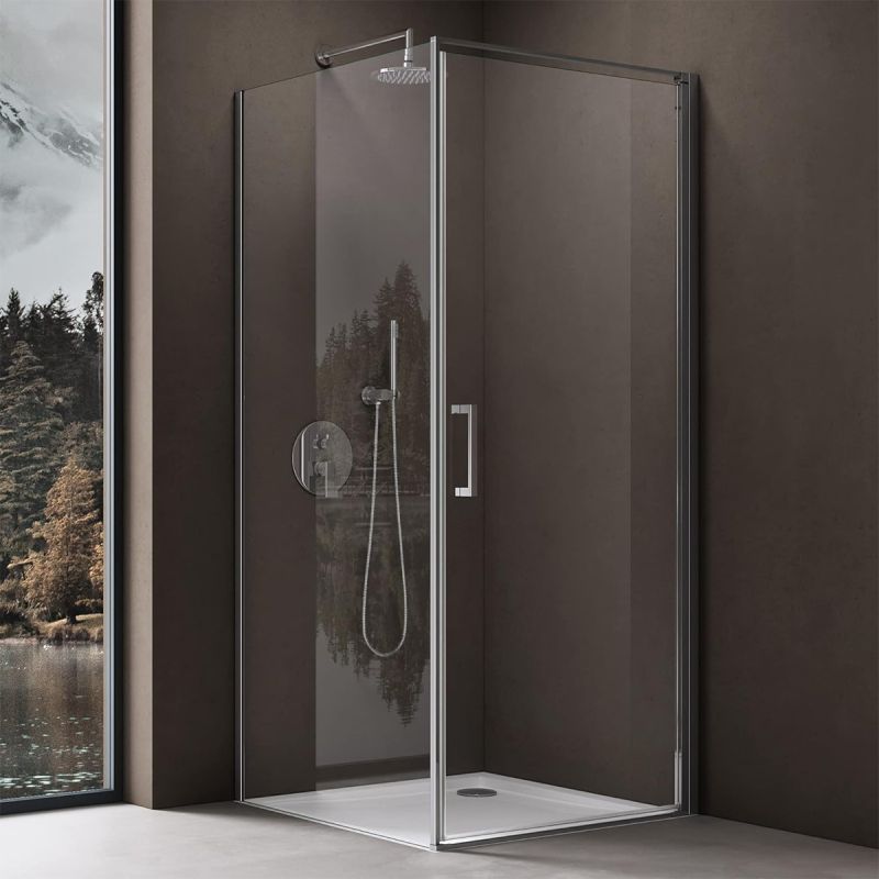 Cabina de dus, perete fix, usa batanta, sticla 8 mm, securizata, profil, maner Crom, dimensiuni: 90-100 x 90-100, Ego-36