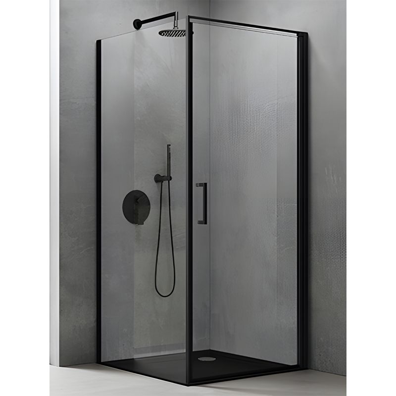 Cabina de dus, perete fix, usa batanta, sticla 8 mm, securizata, profil, maner Negru, dimensiuni: 90-100 x 90-100, Ego-36