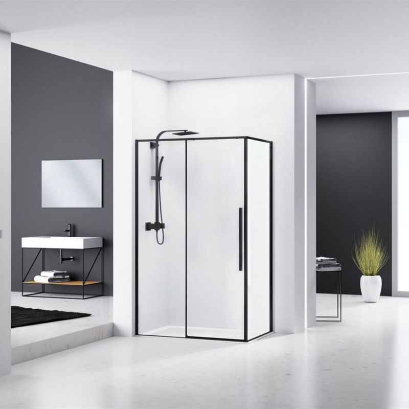 Cabina de dus, REA-SOL Black Mat, 90x90x195 cm, sticla transparenta securizata 6mm