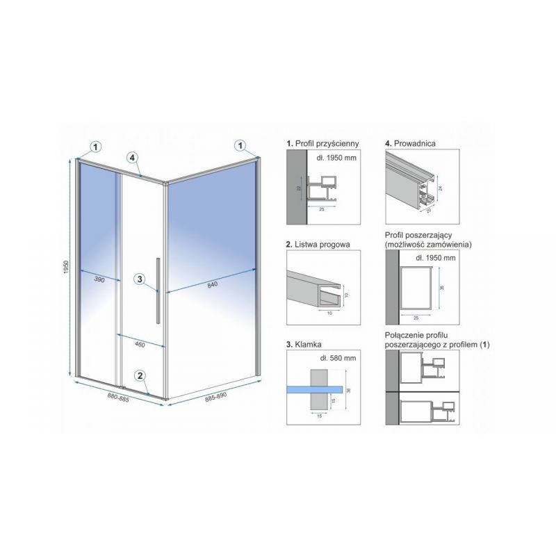 Cabina de dus, REA-SOL Black Mat, 90x90x195 cm, sticla transparenta securizata 6mm