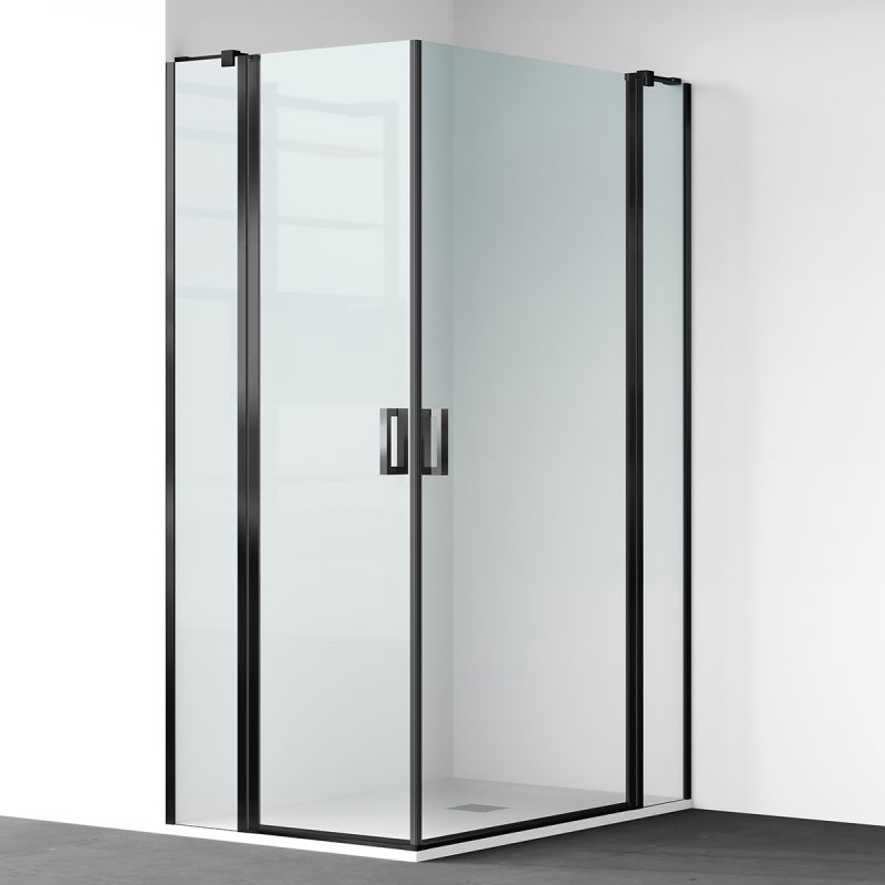 Cabina de dus, sticla securizata 6mm , Transparent, Negru, 2 usi Batante, dimensiuni: 80-90x120 cm, Axis