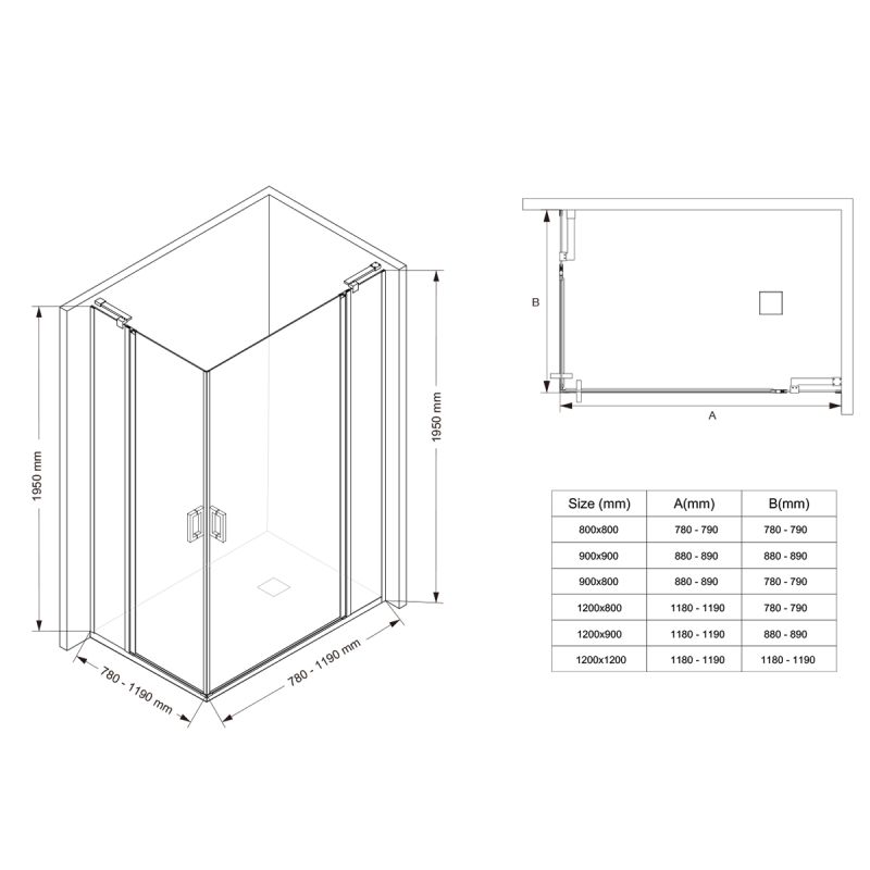 Cabina de dus, sticla securizata 6mm , Transparent, Negru, 2 usi Batante, dimensiuni: 80-90x120 cm, Axis