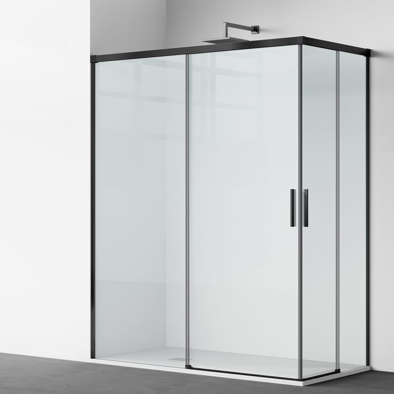 Cabina dus, 2 Usi Glisante, sticla securizata de 6 mm, 80-100 x 80-100 cm, profil Negru Mat, Medea