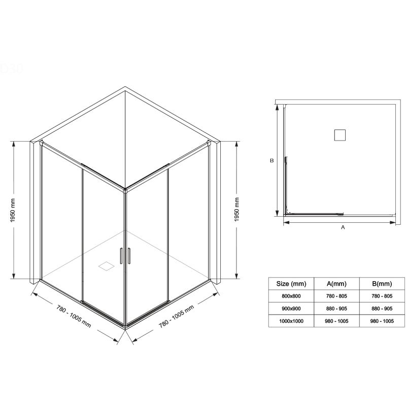 Cabina dus, 2 Usi Glisante, sticla securizata de 6 mm, 80-100 x 80-100 cm, profil Negru Mat, Medea