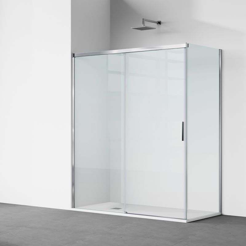 Cabina dus, perete fix si usa glisanta, sticla securizata de 6 mm, 70-90 x 90-160 cm, profil si maner Crom, Hanes