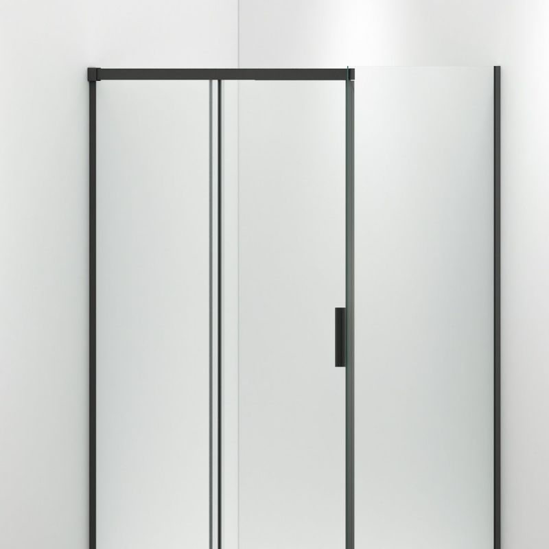 Cabina dus, perete fix si usa glisanta, sticla securizata de 6 mm, 70-90 x100-180 cm, profil Negru Mat, Hanes