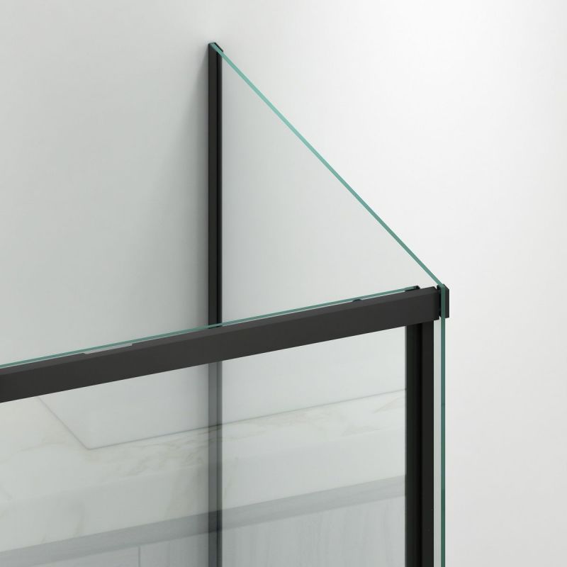 Cabina dus, perete fix si usa glisanta, sticla securizata de 6 mm, 70-90 x100-180 cm, profil Negru Mat, Hanes