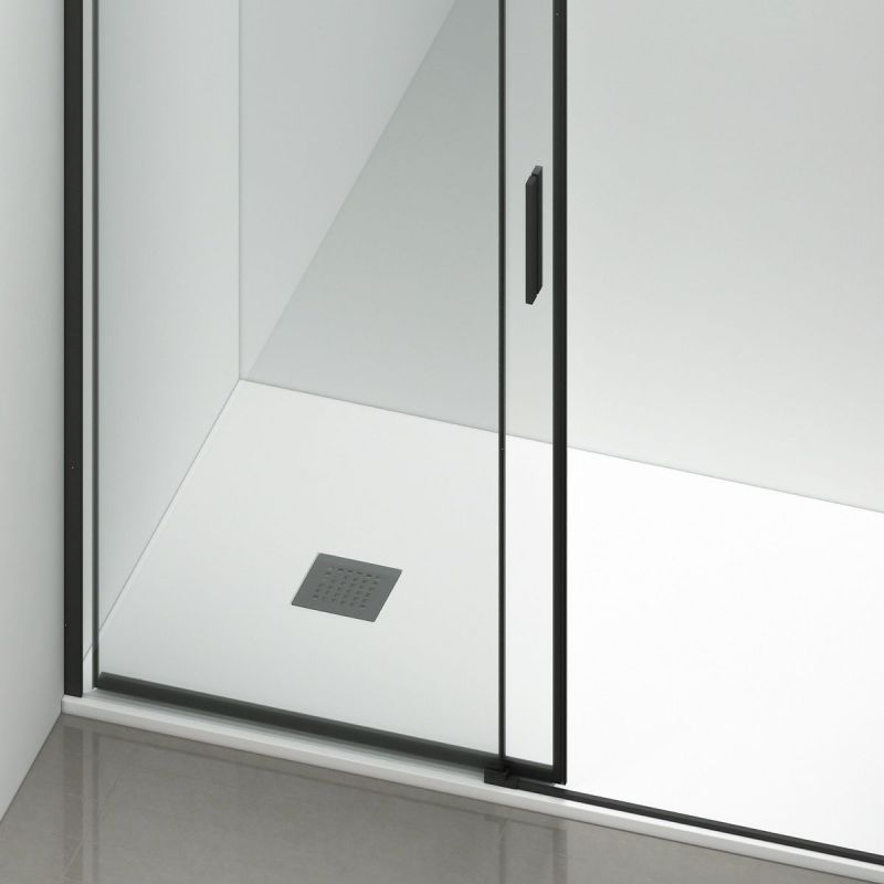 Cabina dus, perete fix si usa glisanta, sticla securizata de 6 mm, 70-90 x100-180 cm, profil Negru Mat, Hanes