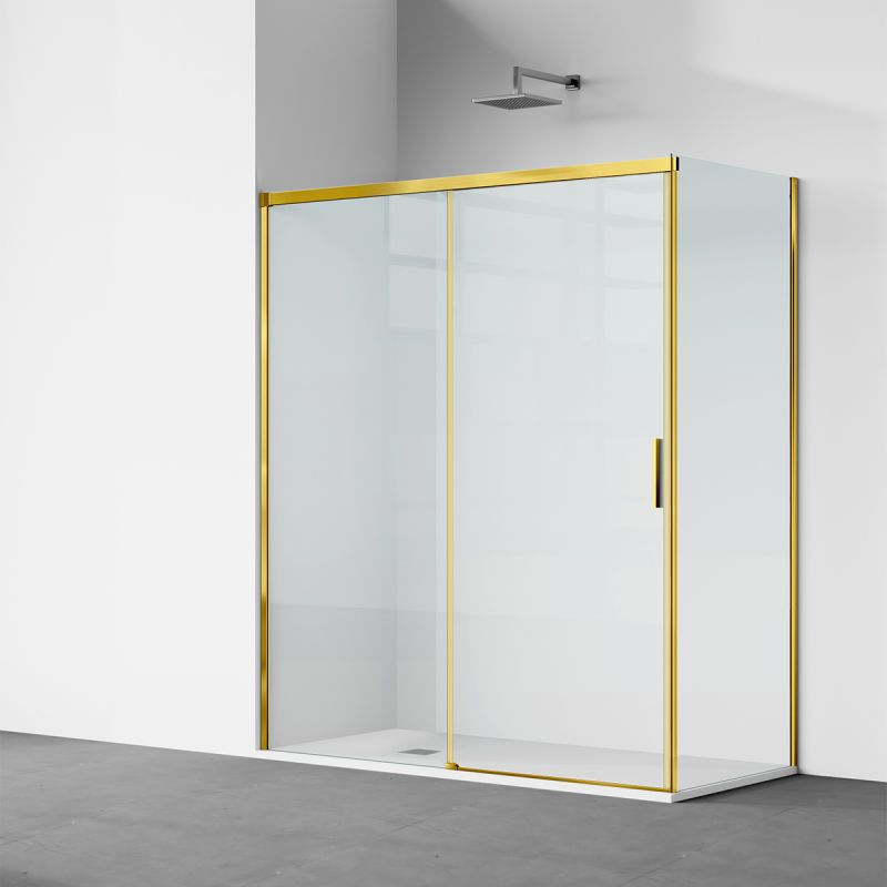 Cabina dus, perete fix si usa glisanta, sticla securizata de 6 mm, 70x90 x 100-180 cm, profil si maner Auriu Mat, Hanes