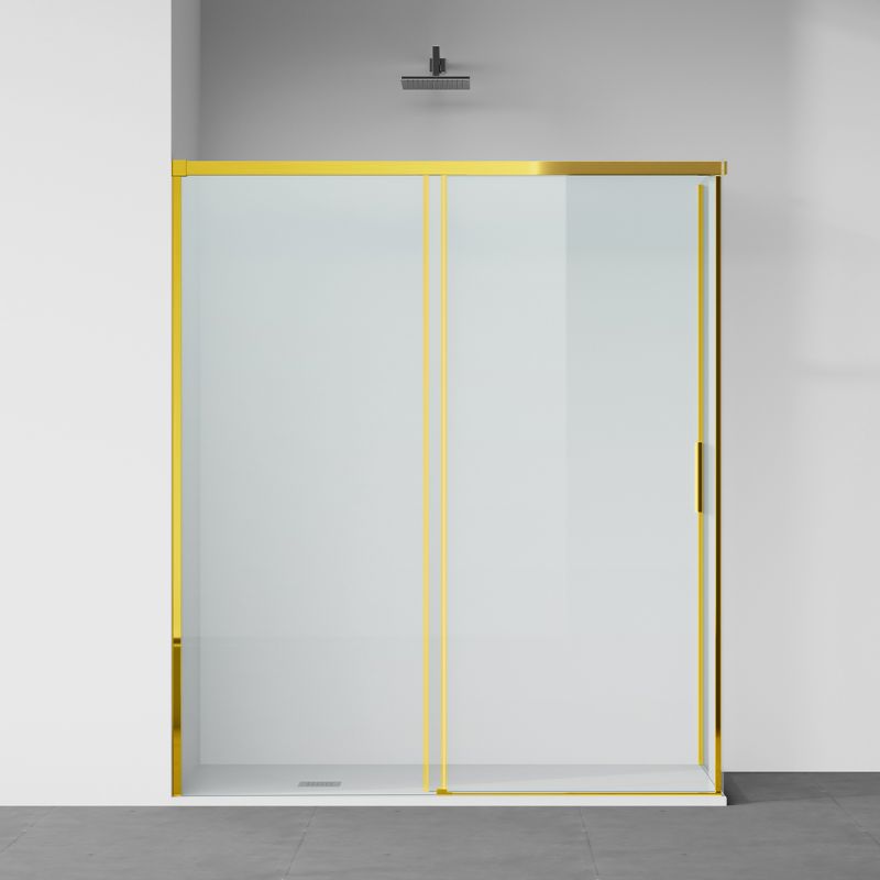 Cabina dus, perete fix si usa glisanta, sticla securizata de 6 mm, 70x90 x 100-180 cm, profil si maner Auriu Mat, Hanes