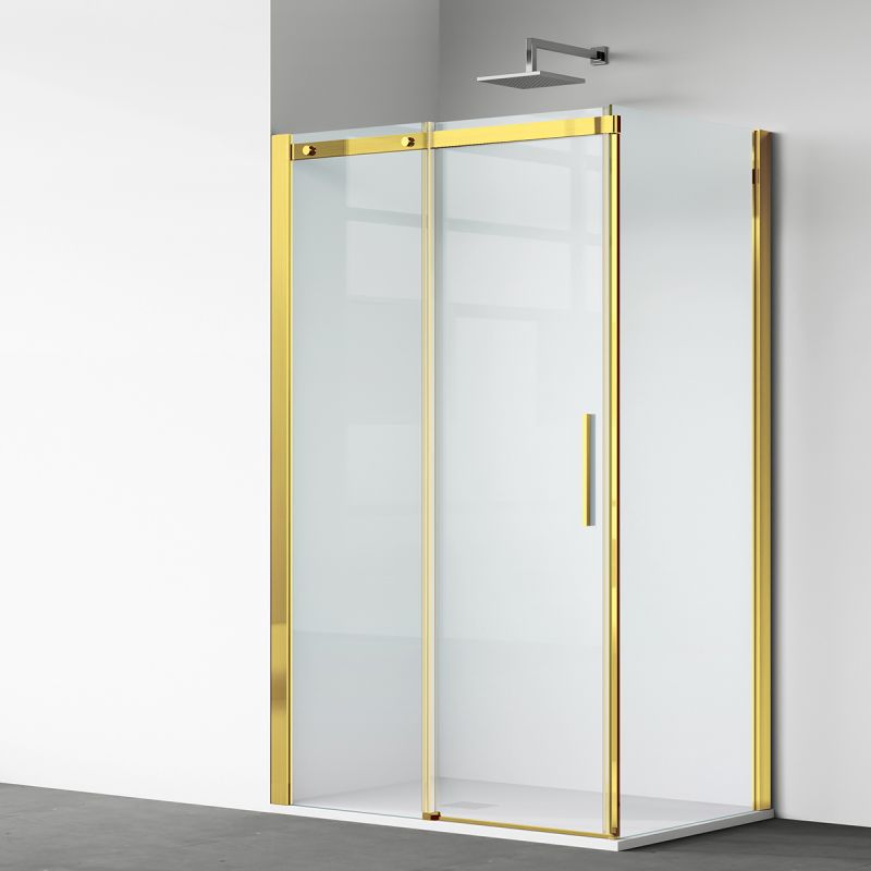Cabina dus, perete fix si usa glisanta, sticla securizata de 8 mm, dimensiuni 80-90 x 120-140 cm, profil Auriu Mat, Giorgio