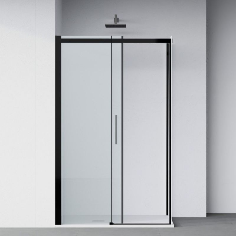 Cabina dus, perete fix si usa glisanta, sticla securizata de 8 mm, dimensiuni 80-90 x 120-140 cm, profil Negru mat, Giorgio