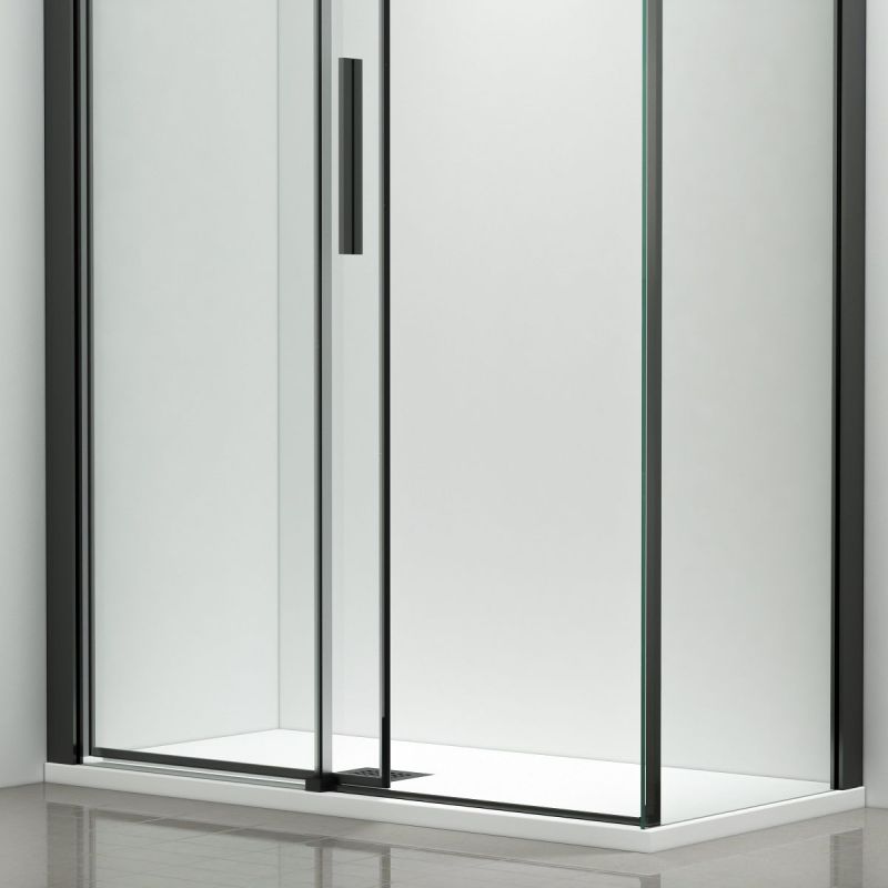 Cabina dus, perete fix si usa glisanta, sticla securizata de 8 mm, dimensiuni 80-90 x 120-140 cm, profil Negru mat, Giorgio