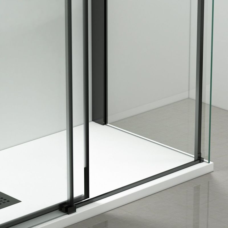 Cabina dus, perete fix si usa glisanta, sticla securizata de 8 mm, dimensiuni 80-90 x 120-140 cm, profil Negru mat, Giorgio