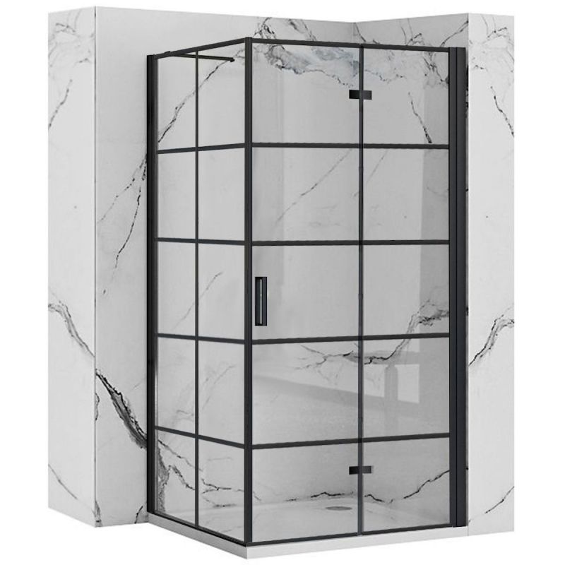 Cabina dus REA-Molier Black, perete fix si usa pliabila, sticla securizata 6 mm, 80-90 x 90 x190 cm, Easy Clean