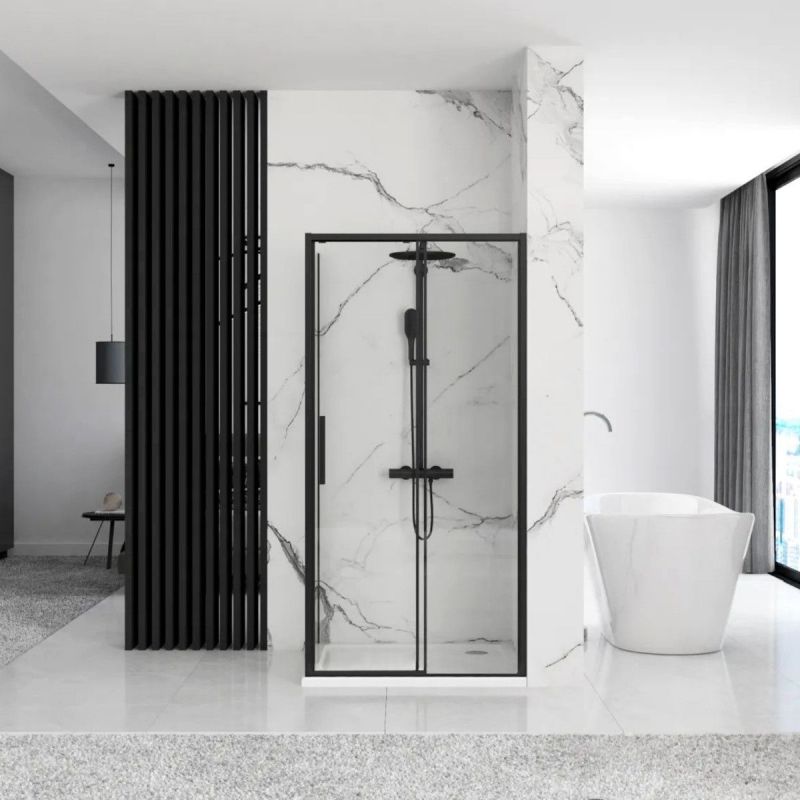 Cabina dus REA-Slide Black, perete fix si usa Glisanta, sticla securizata 6 mm, 100 x 150 x 195 cm, Easy Clean