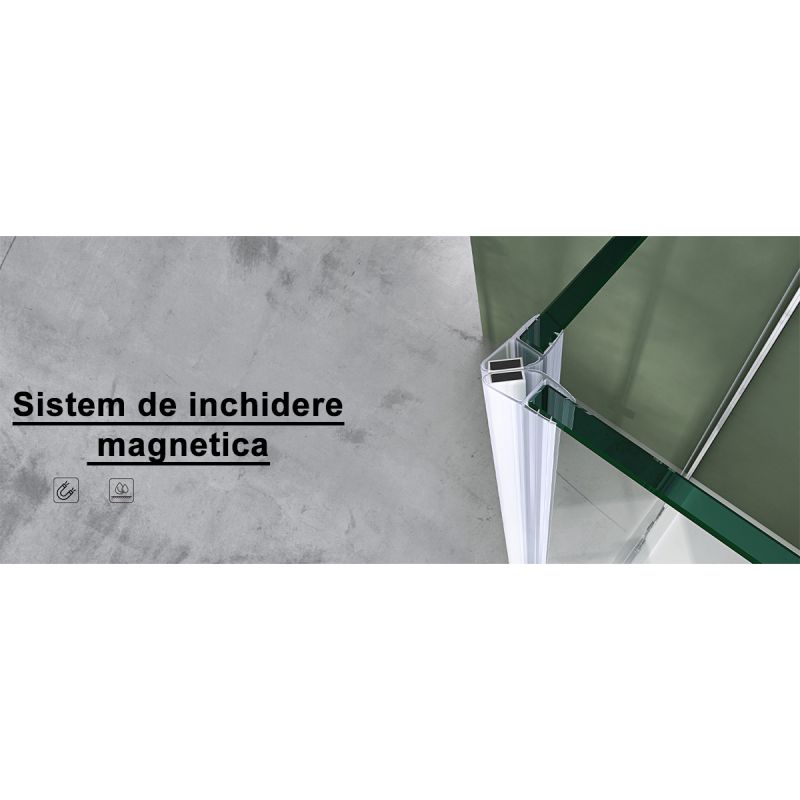 Cabina 04, perete fix si usa batanta, sticla securizata 6 mm, dimensiune 75-100x90-140 cm