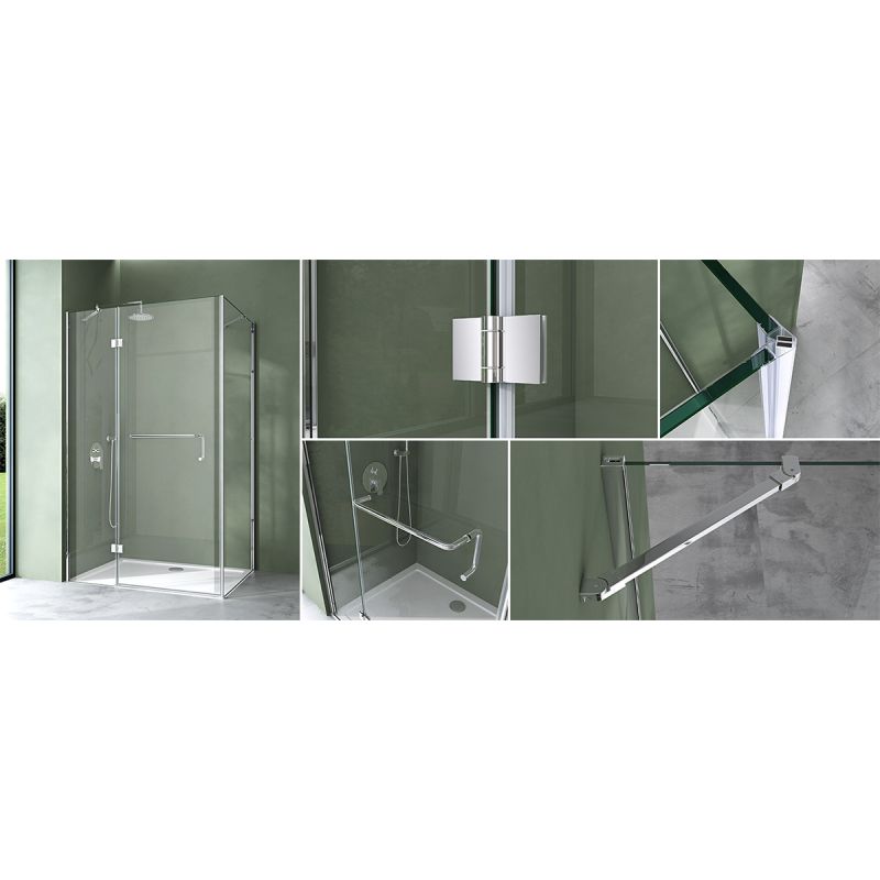 Cabina 04, perete fix si usa batanta, sticla securizata 6 mm, dimensiune 75-100x90-140 cm