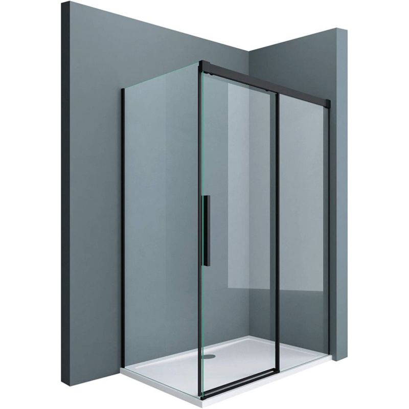 Cabina Ego 12, negru mat, 80, 90, 100 x 100, 120, 140 cm, sticla securizata 6 mm, perete fix, usa glisanta, Easy Clean