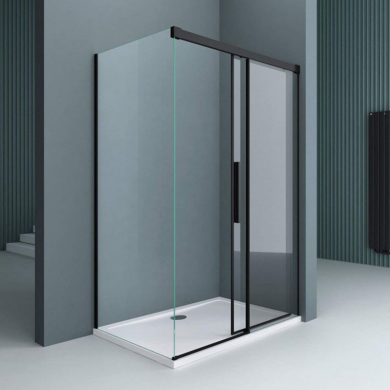 Cabina Ego 12, negru mat, 80, 90, 100 x 100, 120, 140 cm, sticla securizata 6 mm, perete fix, usa glisanta, Easy Clean
