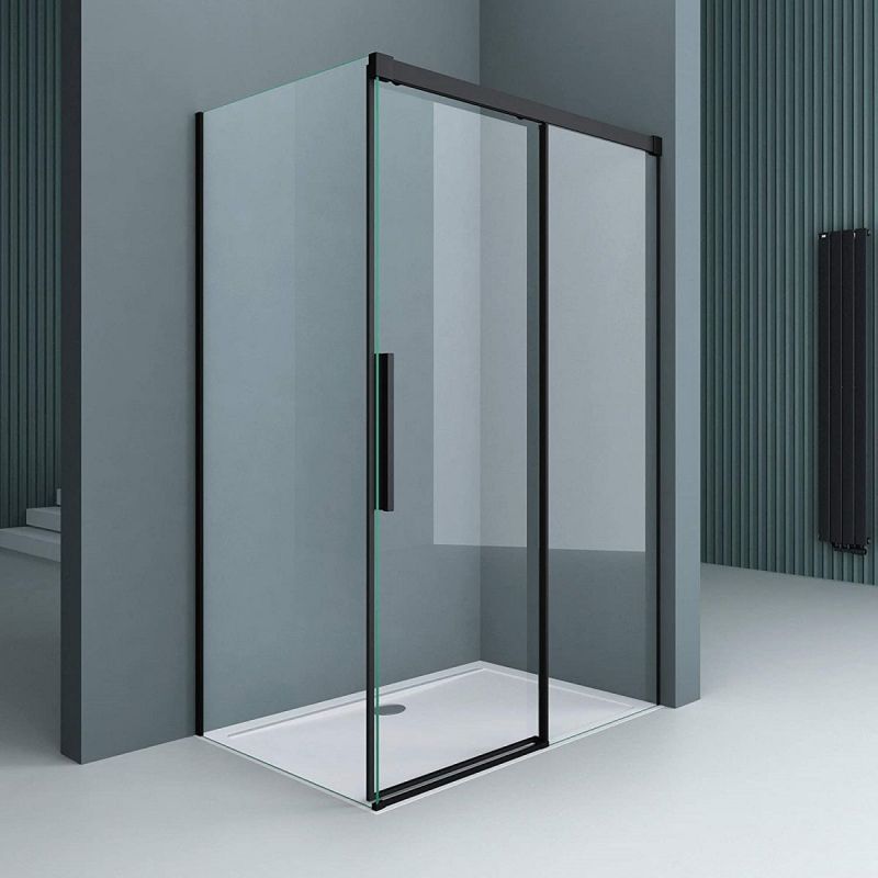 Cabina Ego 12, negru mat, 80, 90, 100 x 100, 120, 140 cm, sticla securizata 6 mm, perete fix, usa glisanta, Easy Clean