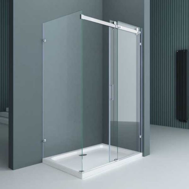 Cabina EGO-17-2, perete fix si usa Glisanta, sticla securizata 8 mm, fara profile metalice, dimensiuni la alegere