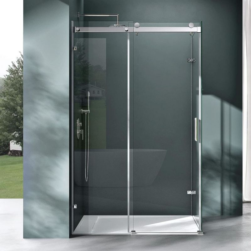 Cabina EGO-17-2, perete fix si usa Glisanta, sticla securizata 8 mm, fara profile metalice, dimensiuni la alegere