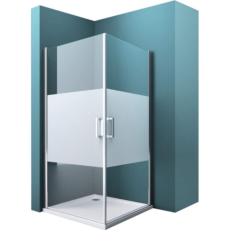 Cabina EGO-24, sticla securizata 6mm , Sablata Partial, 85x85 cm, 2 usi Batante, Deschidere 180°