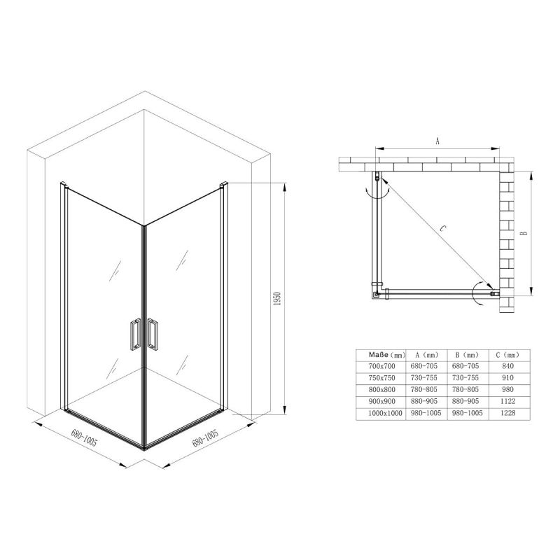 Cabina EGO-24, sticla securizata 6mm , Sablata Partial, 85x85 cm, 2 usi Batante, Deschidere 180°