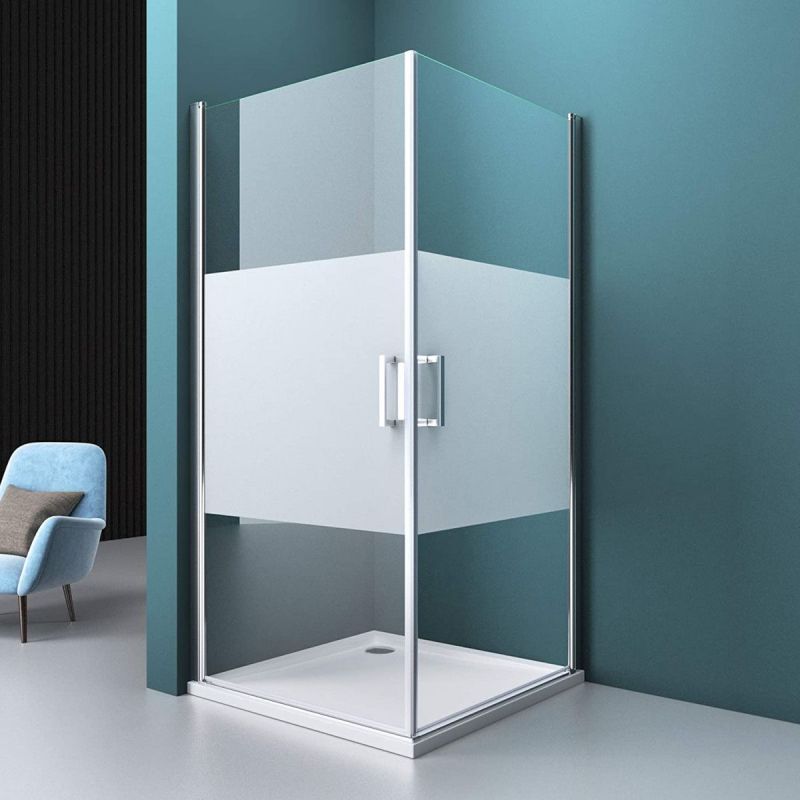 Cabina EGO-24, sticla securizata 6mm , Sablata Partial, 85x85 cm, 2 usi Batante, Deschidere 180°