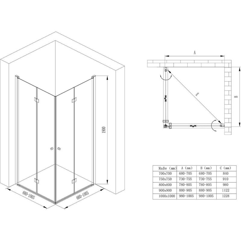Cabina EGO-26, Usi Pliabile, sticla securizata 6mm, Sablata Partial, Dimensiuni la alegere