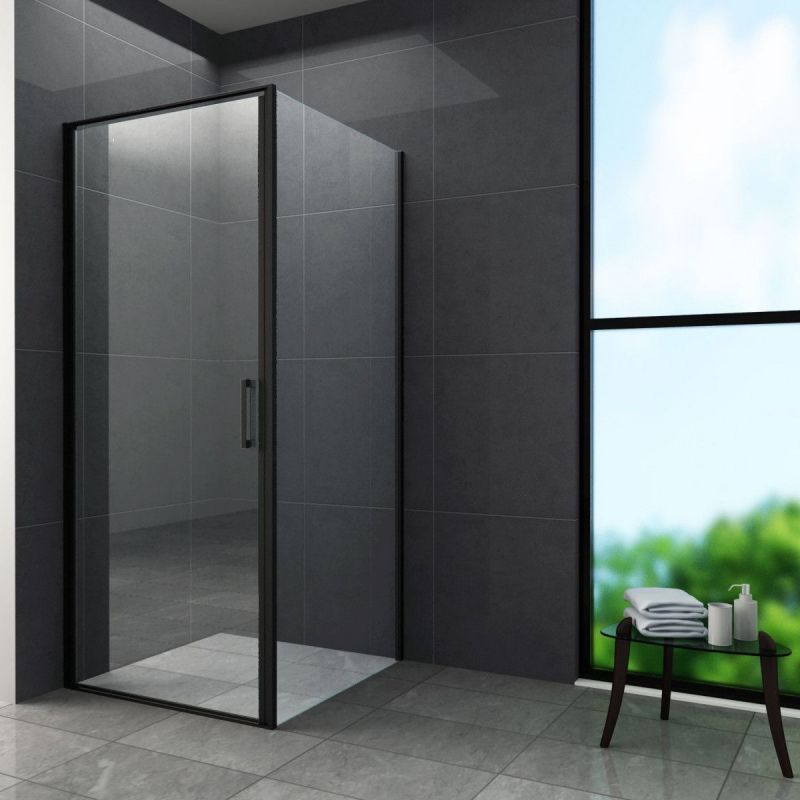Cabina Ego-Hulko, perete fix, usa batanta, negru mat, sticla 8 mm, 80x80 x 195 cm, Nano Easy Clean