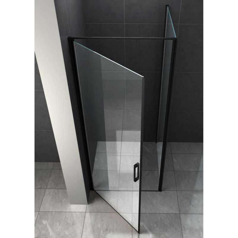 Cabina Ego-Hulko, perete fix, usa batanta, negru mat, sticla 8 mm, 80x80 x 195 cm, Nano Easy Clean