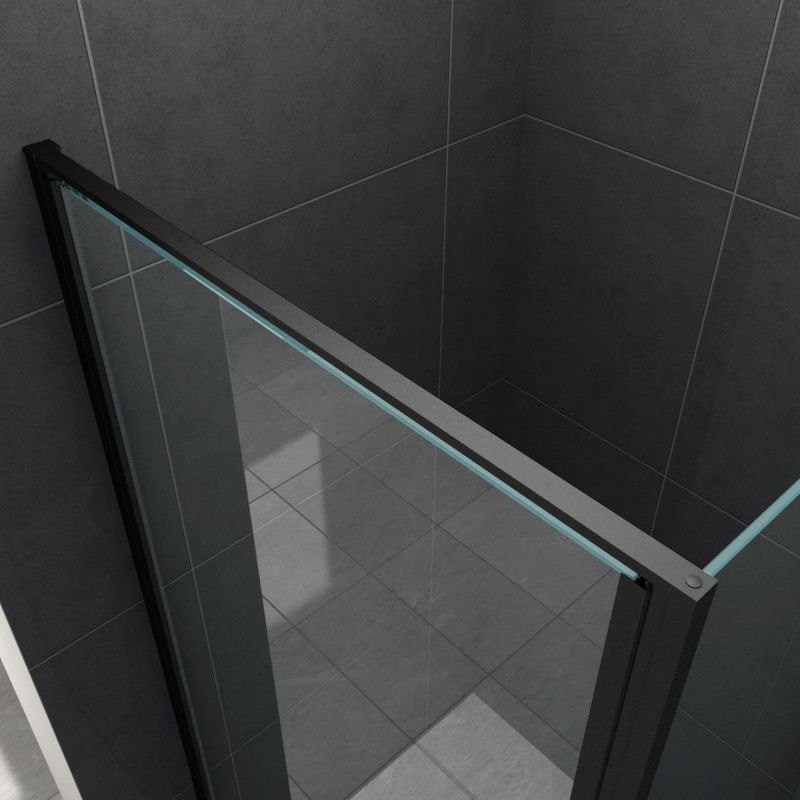 Cabina Ego-Hulko, perete fix, usa batanta, negru mat, sticla 8 mm, 80x80 x 195 cm, Nano Easy Clean