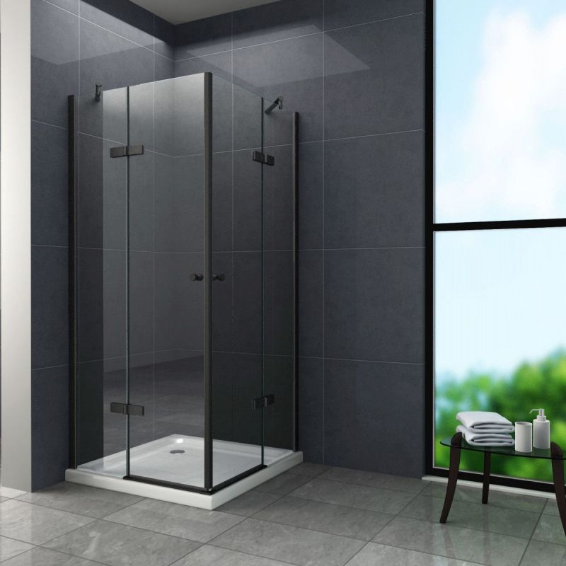Cabina Ego-Nemo, 2 usi batante, negru mat, sticla 8 mm, 80x80x195 cm, tratament Nano Easy Clean