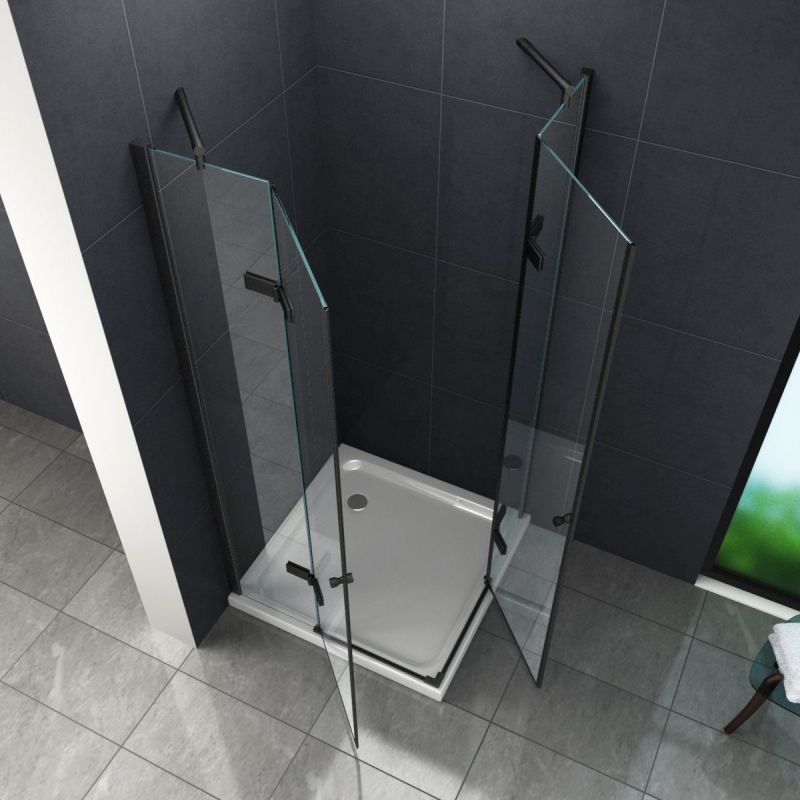 Cabina Ego-Nemo, 2 usi batante, negru mat, sticla 8 mm, 80x80x195 cm, tratament Nano Easy Clean