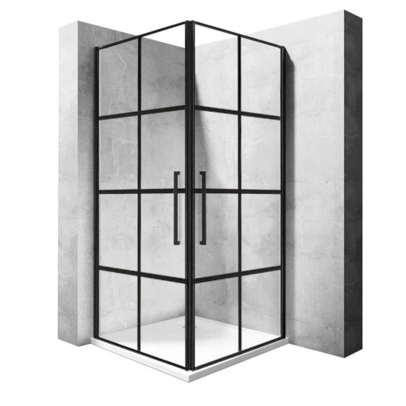 Cabina REA-Rubik Black Mat, 80x80x195 cm, sticla securizata 6mm, 2 usi Batante
