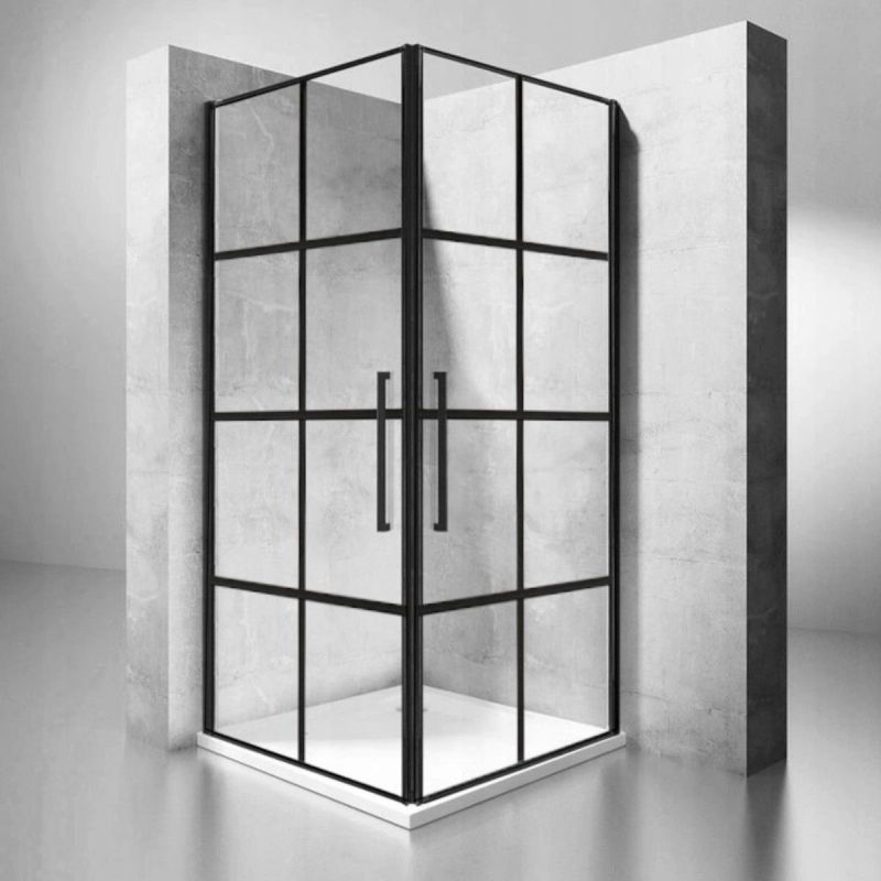Cabina REA-Rubik Black Mat, 80x80x195 cm, sticla securizata 6mm, 2 usi Batante