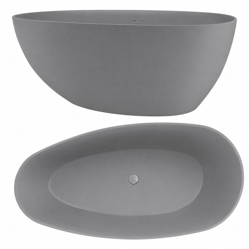 Cada de baie, compozit mineral, freestanding, Gri Ciment Mat, ventil crom inclus, 170x78 cm, Aveline