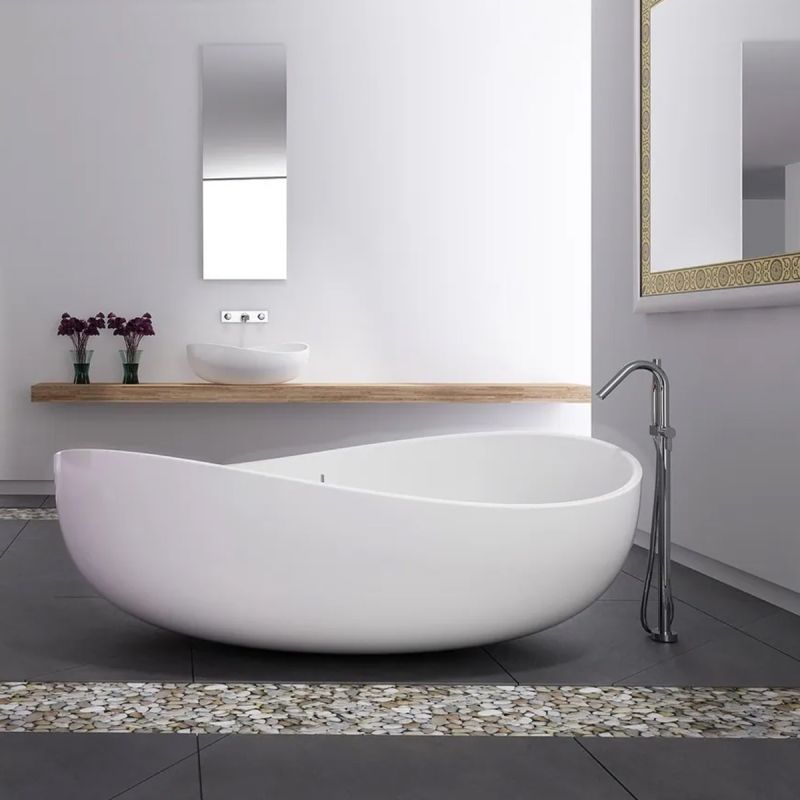 Cada de baie , compozit mineral, freestanding, ventil alb inclus, Alb Lucios, 160x80 cm, Sofia