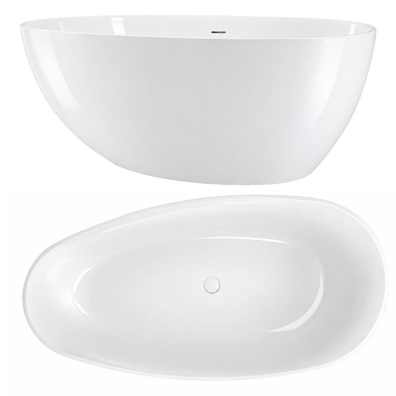 Cada de baie, compozit mineral, freestanding, ventil alb inclus, Alb Lucios, 170x78 cm, Aveline