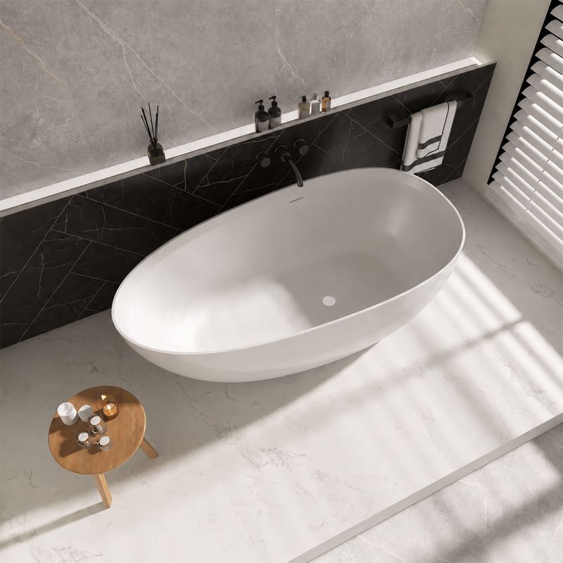 Cada de baie, compozit mineral, freestanding, ventil alb inclus, Alb Lucios, 170x78 cm, Aveline