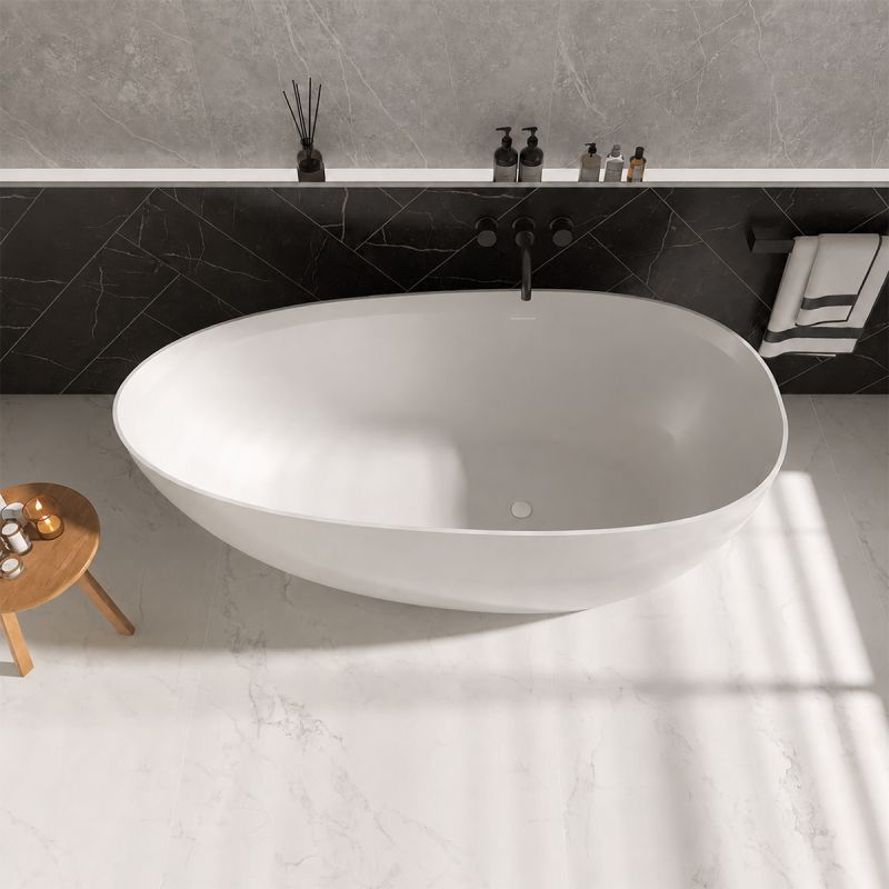 Cada de baie, compozit mineral, freestanding, ventil alb inclus, Alb Lucios, 170x78 cm, Aveline