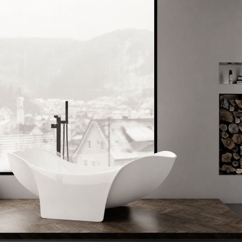 Cada de baie, compozit mineral, freestanding, ventil-alb-inclus, Alb Lucios, 170x82x62 cm, Nirvana