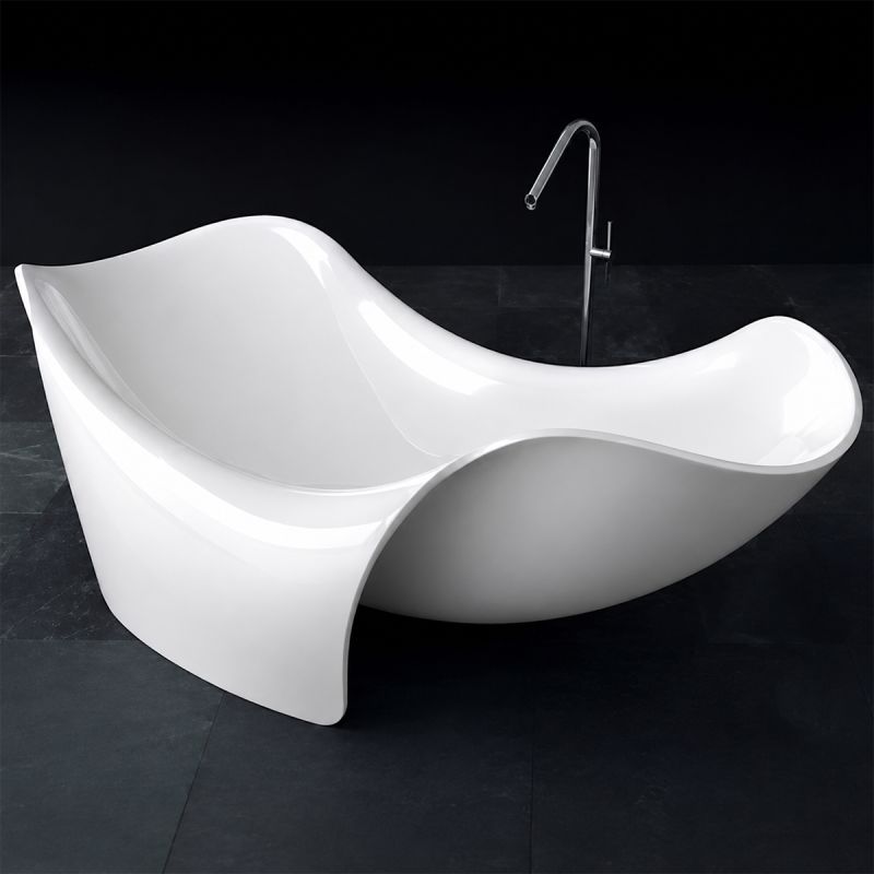 Cada de baie, compozit mineral, freestanding, ventil-alb-inclus, Alb Lucios, 170x82x62 cm, Nirvana